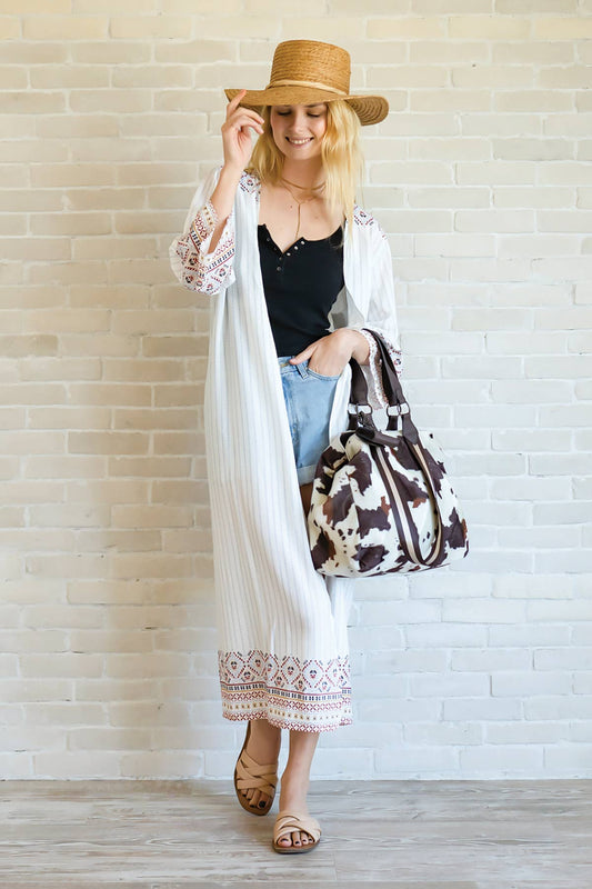 Alexandra Tribal Print Kimono White