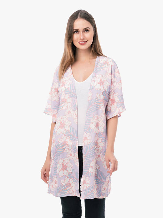 Venice Short Sleeve Kimono: Tropical Lavender
