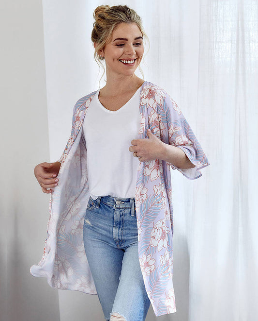 Venice Short Sleeve Kimono: Tropical Lavender